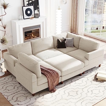 FANYE Oversized Corduroy Modular Sectional Couch for Six