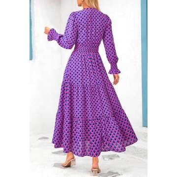 PRETTYGARDEN Women's Floral Maxi Dress - Spring Long Sleeve V Neck Casual A Line