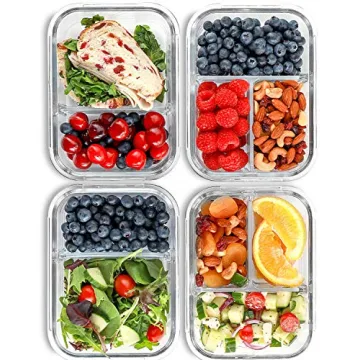 FIT Strong & Healthy Glass Meal Prep Containers – 4 Pack, Leak-Proof Bento Box, Microwave & Oven S...