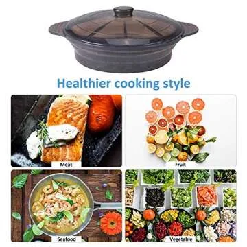 Microwave Steamer Cooker Collapsible Bowl-Silicone Steamer Cookware with Handle Lid for Vegetables Fish Prep Meal Food with Removable Rack BPA Free, Easy to Store, Freezer & Dishwasher Safe, Large