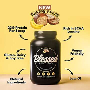 BLESSED Vegan Protein Powder - Plant Based Protein Powder Meal Replacement Protein Shake, 23g of Pea Protein Powder, Dairy Free, Gluten Free, Soy Free, No Sugar Added, 15 Servings (Banana Bread)
