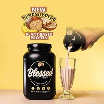 BLESSED Vegan Protein Powder - Plant Based Protein Powder Meal Replacement Protein Shake, 23g of Pea Protein Powder, Dairy Free, Gluten Free, Soy Free, No Sugar Added, 15 Servings (Banana Bread)