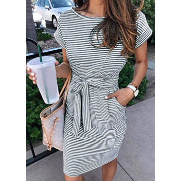 MEROKEETY Women's Summer Striped T-Shirt Dress Casual Comfort