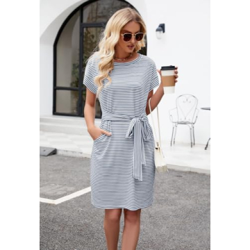 MEROKEETY Women's Summer Striped T-Shirt Dress Casual Comfort