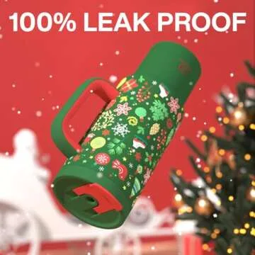 ENCOOL 40 oz Christmas Tumbler with Handle and Straw, 100% Leakproof Tumbler with Lid and Straw, Stainless Steel Travel Coffee Mug, Keeps Cold for 34 Hours, Car Cup Holder Friendly (Green Christmas)