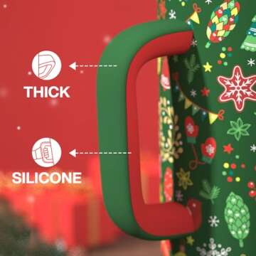 ENCOOL 40 oz Christmas Tumbler with Handle and Straw, 100% Leakproof Tumbler with Lid and Straw, Stainless Steel Travel Coffee Mug, Keeps Cold for 34 Hours, Car Cup Holder Friendly (Green Christmas)