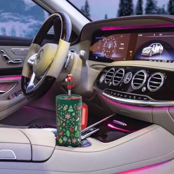 ENCOOL 40 oz Christmas Tumbler with Handle and Straw, 100% Leakproof Tumbler with Lid and Straw, Stainless Steel Travel Coffee Mug, Keeps Cold for 34 Hours, Car Cup Holder Friendly (Green Christmas)