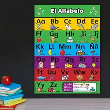 2 Pack - ABC Alphabet & Spanish Alfabeto Poster Set - Español Abecedario (Laminated, 18" x 24")
