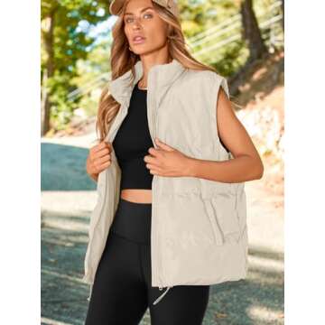 AUTOMET Puffer Vest Women Sleeveless Zip Up Outerwear Warm Puffer Lightweight Down with Pocket Fall ...