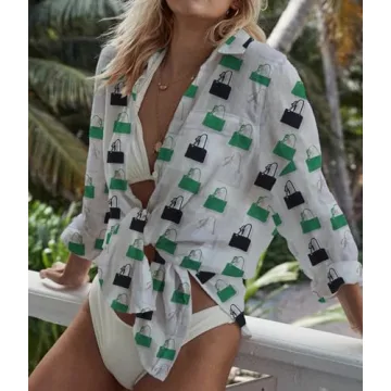 Zoye Chen Women’s Bikini Swimsuit Cover Up Button Down V Neck Shirts Long Sleeve Blouse Beachwear Bathing Suit