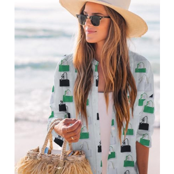 Zoye Chen Women’s Bikini Swimsuit Cover Up Button Down V Neck Shirts Long Sleeve Blouse Beachwear Bathing Suit