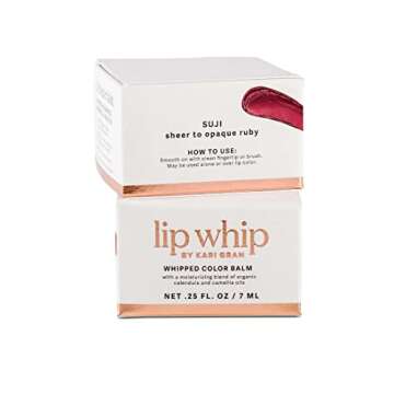 Kari Gran Lip Whip | Moisturizing Lip Balm with Organic Oils | Clear Glossy Sheen + Peppermint | Rich Buttery Texture, Hydrates & Protects | Non-GMO, Organic Ingredients, Made in USA (Suji Red)