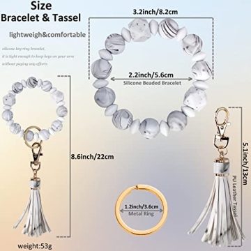 Chic Beaded Key Ring Bracelet with Leather Tassel