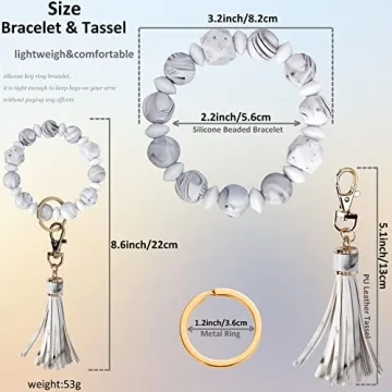 Chic Beaded Key Ring Bracelet with Leather Tassel