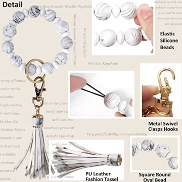 Chic Beaded Key Ring Bracelet with Leather Tassel