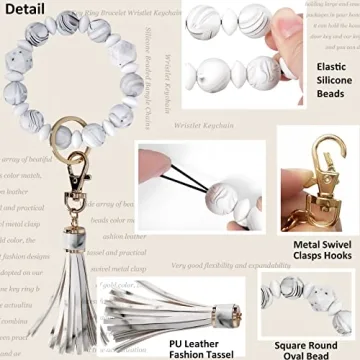 Chic Beaded Key Ring Bracelet with Leather Tassel