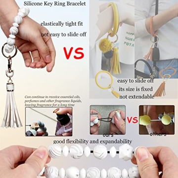 Chic Beaded Key Ring Bracelet with Leather Tassel