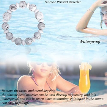 Chic Beaded Key Ring Bracelet with Leather Tassel