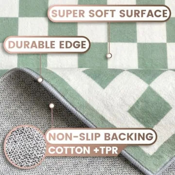 Washable Checkered Rug for Kids and Family