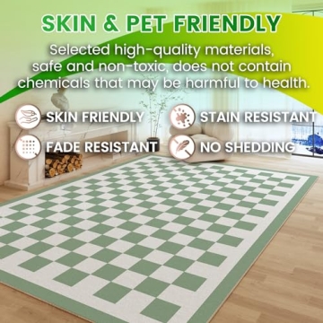 Washable Checkered Rug for Kids and Family