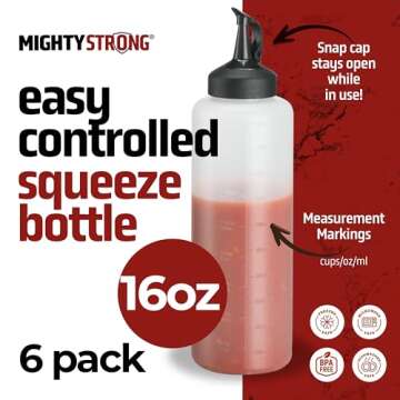MIGHTY STRONG 16 OZ Condiment Squeeze Bottles for Sauces - Squirt Bottles for Liquids, Easy Pour Sau...