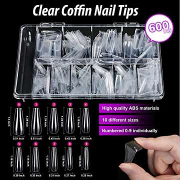 Teenitor Clear Coffin Nail Tips Set - 600pcs Press-On Nails