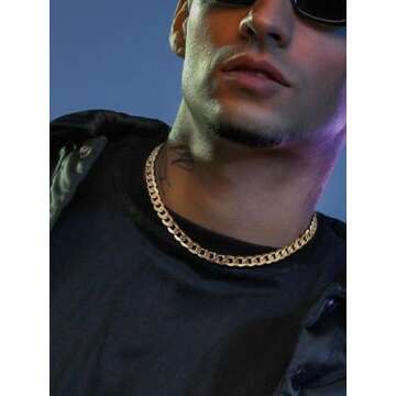Mens Gold Necklace Chain Cuban Curb Link Chain Stainless Steel Jewelry 18K Gold Plated 24 inch