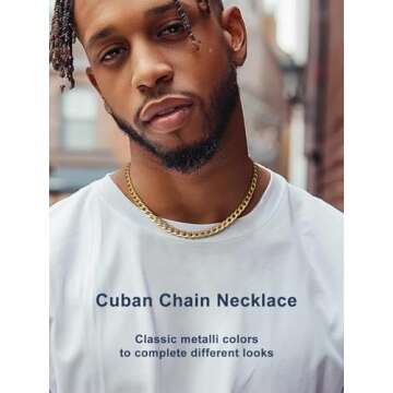 Mens Gold Necklace Chain Cuban Curb Link Chain Stainless Steel Jewelry 18K Gold Plated 24 inch