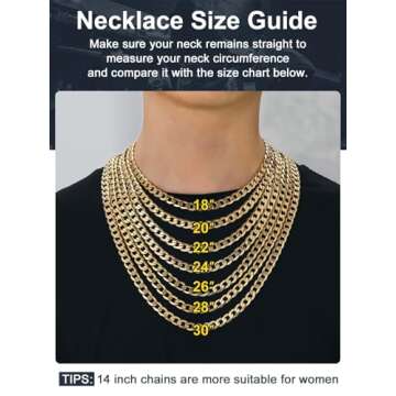 Mens Gold Necklace Chain Cuban Curb Link Chain Stainless Steel Jewelry 18K Gold Plated 24 inch