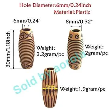 60PCS Dreadlocks Beads Wood-Like Hair Jewerly Imitation Wood Long Tube Beads Hair Accessories for Braids Twists Locs DIY Craft Barrel Beads