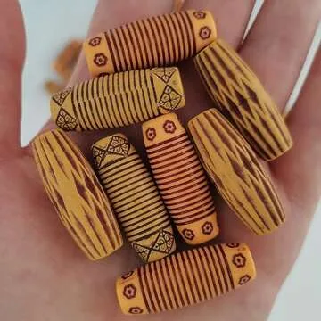 60PCS Dreadlocks Beads Wood-Like Hair Jewerly Imitation Wood Long Tube Beads Hair Accessories for Braids Twists Locs DIY Craft Barrel Beads