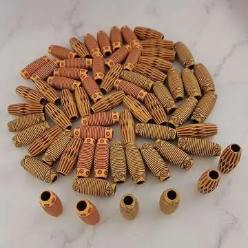 60PCS Dreadlocks Beads Wood-Like Hair Jewerly Imitation Wood Long Tube Beads Hair Accessories for Braids Twists Locs DIY Craft Barrel Beads