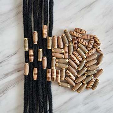 60PCS Dreadlocks Beads Wood-Like Hair Jewerly Imitation Wood Long Tube Beads Hair Accessories for Braids Twists Locs DIY Craft Barrel Beads