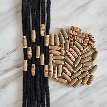 60PCS Dreadlocks Beads Wood-Like Hair Jewerly Imitation Wood Long Tube Beads Hair Accessories for Braids Twists Locs DIY Craft Barrel Beads