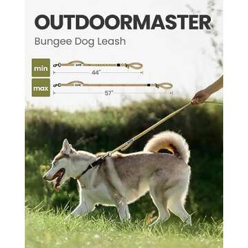 OutdoorMaster Bungee Dog Leash, Heavy Duty Dog Leash with Shock Absorption, 2 Padded Handles Training Leash, Improved Dog Safety and Comfort (Tan, 4 FT)