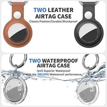 [4 Packs] Waterproof Airtag Keychain & Leather Air Tag Holder, AirTag Case with Key Ring for Apple AirTags, IPX8 Airtag Cover for Wallet, Luggage, Cat, Dog, Pets