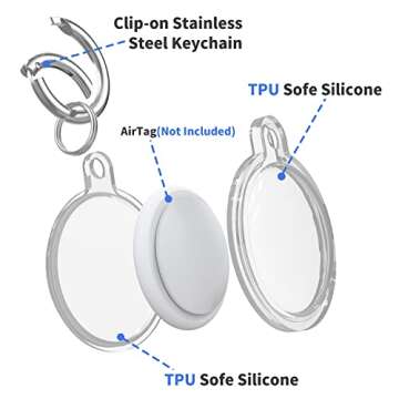 [4 Packs] Waterproof Airtag Keychain & Leather Air Tag Holder, AirTag Case with Key Ring for Apple AirTags, IPX8 Airtag Cover for Wallet, Luggage, Cat, Dog, Pets