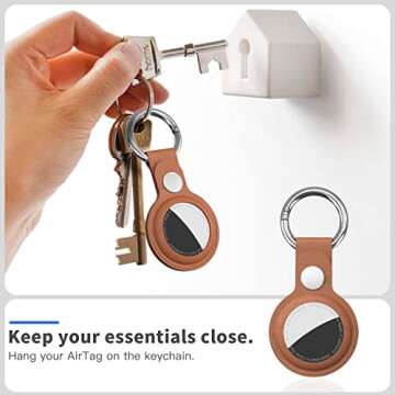 [4 Packs] Waterproof Airtag Keychain & Leather Air Tag Holder, AirTag Case with Key Ring for Apple AirTags, IPX8 Airtag Cover for Wallet, Luggage, Cat, Dog, Pets