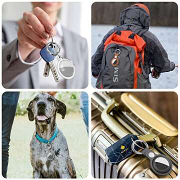 [4 Packs] Waterproof Airtag Keychain & Leather Air Tag Holder, AirTag Case with Key Ring for Apple AirTags, IPX8 Airtag Cover for Wallet, Luggage, Cat, Dog, Pets