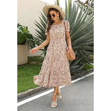 Floral Print Puff Sleeve Midi Dress for Women