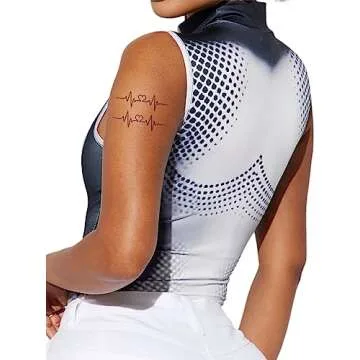 LovelyWholesale Turtle Neck Bodysuit Jumpsuit 3D Body Print Sleeveless Bodysuit Top for Woman Black White Large