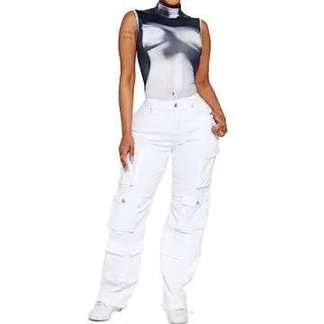 LovelyWholesale Turtle Neck Bodysuit Jumpsuit 3D Body Print Sleeveless Bodysuit Top for Woman Black White Large