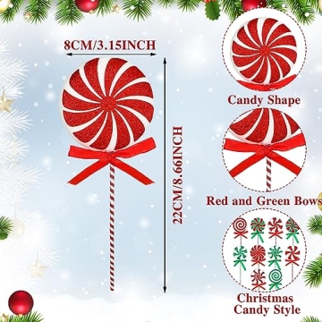 Wettarn 10 Pcs Lollipop Candy Christmas Tree Picks