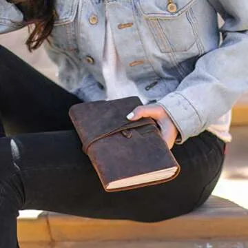 moonster Leather Journal Writing Notebook, Vintage Handmade Bound Notepad for Men Women - Write in Plain Thick Paper, 7x5 Inch Small Blank Pages, Drawing Sketchbook, Travel Diary, Unlined Note Book