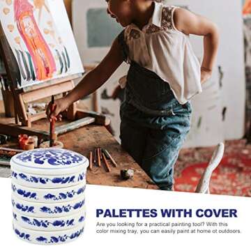 ARTIBETTER Watercolor Pigment Tray Stackable Paint Mixing Trays 5 Layer Paint Chinese Watercolor Painting Pigment Mixing Ink Tray with Cover Lid Chinese Color Mixing Tray