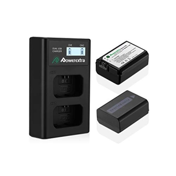 Powerextra 2 Pack Replacement Sony NP-FW50 Battery and Smart LCD Display Dual USB Charger Compatible...