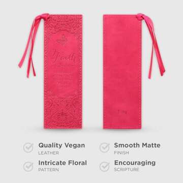 Christian Art Gifts Premium Vegan Faux Leather Scripture Bookmark for Women: Faith - Hebrews 11:1 Inspirational Bible Verse, Heat-Debossed, Faith-Based Reading Book Accessory with Tassel, Floral Pink