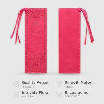 Christian Art Gifts Premium Vegan Faux Leather Scripture Bookmark for Women: Faith - Hebrews 11:1 Inspirational Bible Verse, Heat-Debossed, Faith-Based Reading Book Accessory with Tassel, Floral Pink