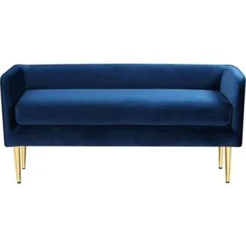 Meridian Furniture Audrey Collection Modern | Contemporary Velvet Upholstered Bench with Sturdy Metal Legs in Gold Finish, 52" W x 19" D x 24" H, Navy