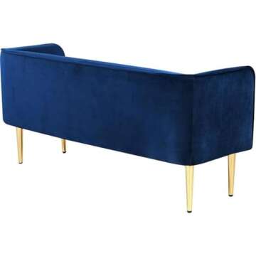 Meridian Furniture Audrey Collection Modern | Contemporary Velvet Upholstered Bench with Sturdy Metal Legs in Gold Finish, 52" W x 19" D x 24" H, Navy
